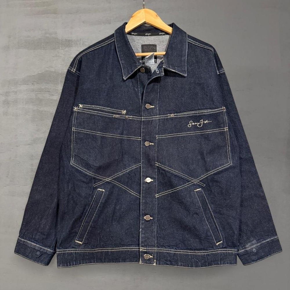 Y2K Sean John Denim Jacket Indigo Blue Vintage Streetwear Embroidered Large